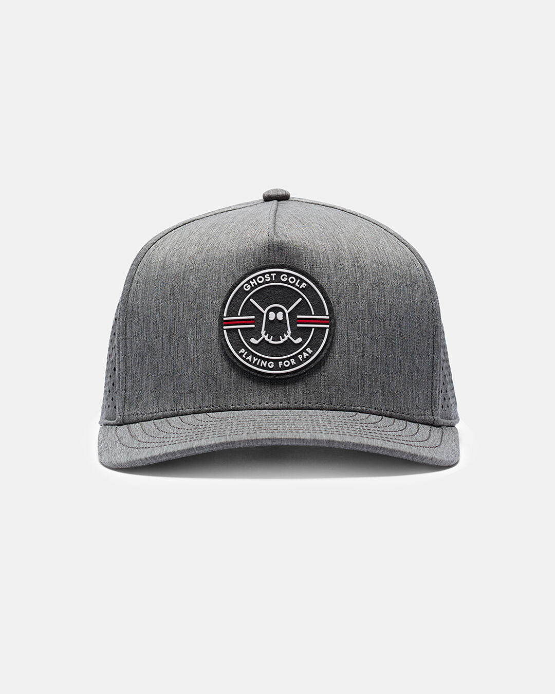 Front View Product Photo of Grey Qualifier Logo Hat with Ghost Golf Emblem in Center #color_grey