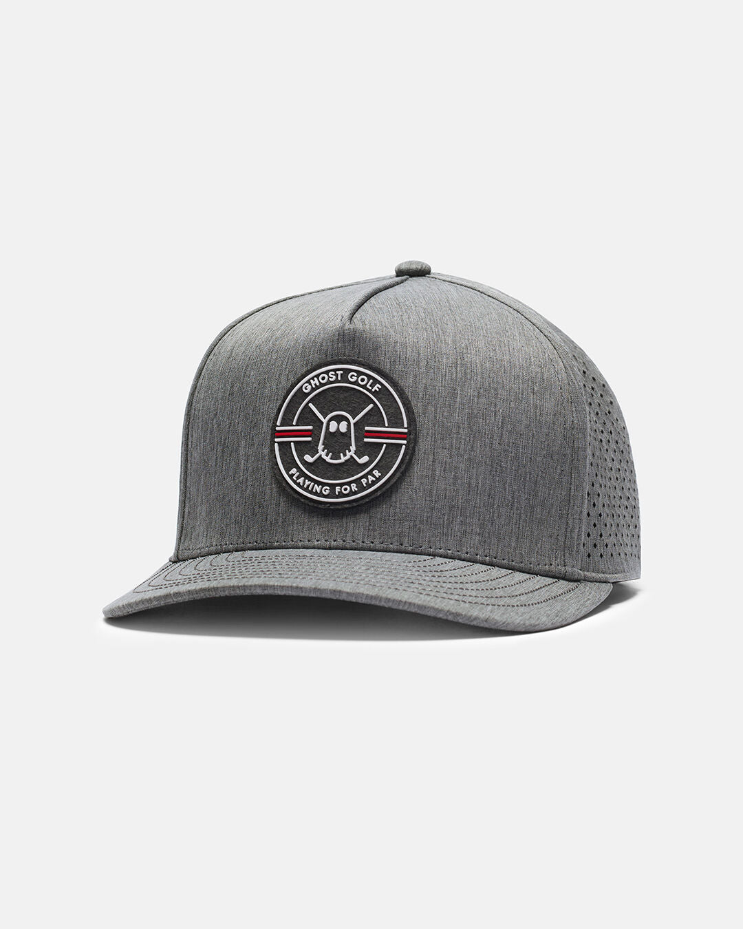 Side View Product Photo of Grey Qualifier Logo Hat with Ghost Golf Emblem in Center #color_grey