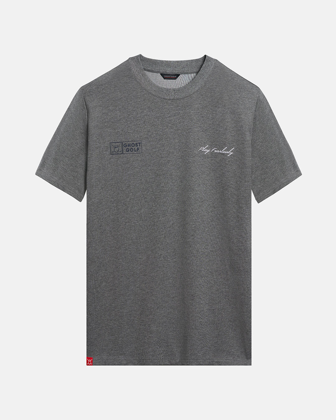 Front Product Shot of Heather Grey Qualifier Player Tee with Ghost Icon & Play Fearlessly on Left and Right Chest Hit #color_heather-grey