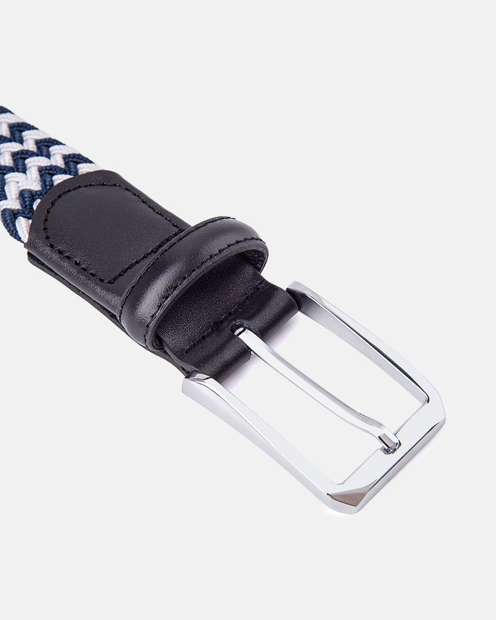 Ghost Golf Rory Belt Navy/Off-White Belt with Steel Buckle and Black Leather tail - Buckle