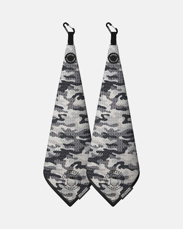 2 Greenside towels with Magnet Patch and Carabiner. Color Snow Camo