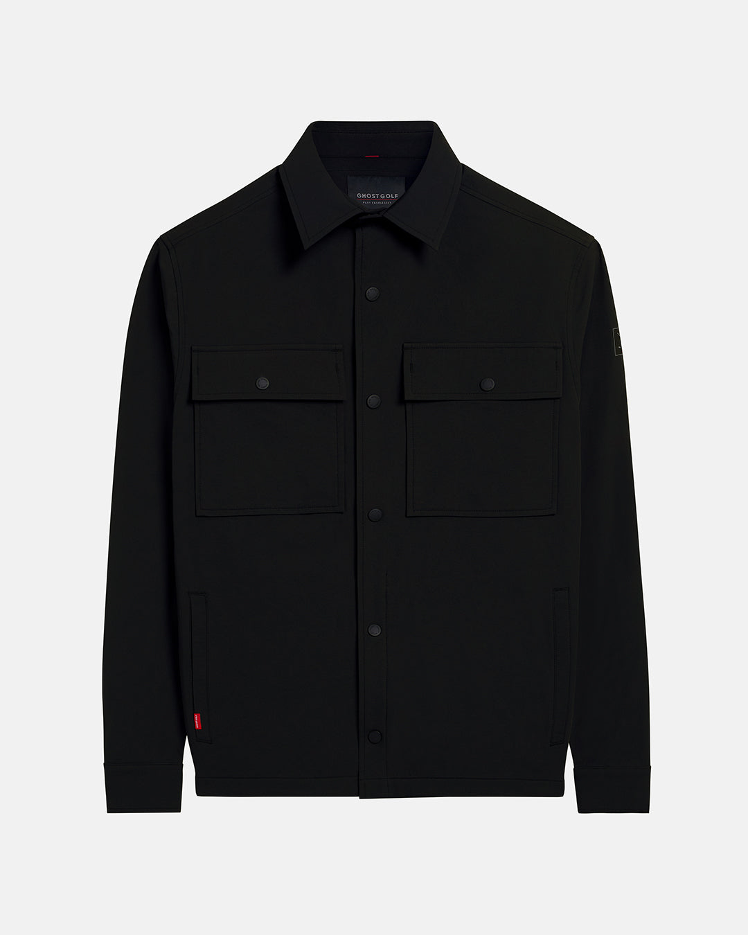 Front View Product Photo of Black Spectator Collared Shirt Jacket #color_black
