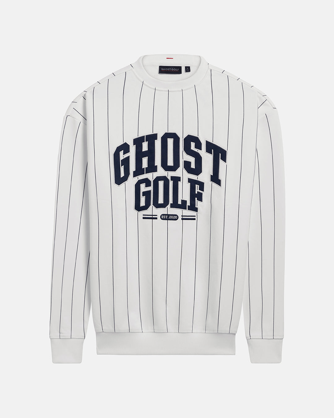 Front View Product Photo of White Spectator Crew Sweatshirt with Ghost Golf #color_white