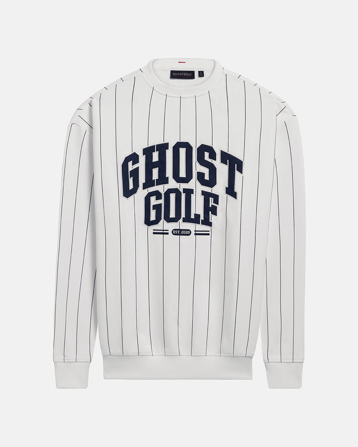 Front View Product Photo of White Spectator Crew Sweatshirt with Ghost Golf #color_white