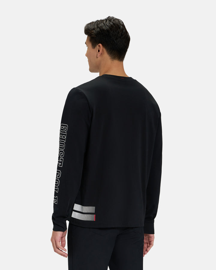 Back View of Black Spectator Long Sleeve Tee on Asian Male Model #color_black
