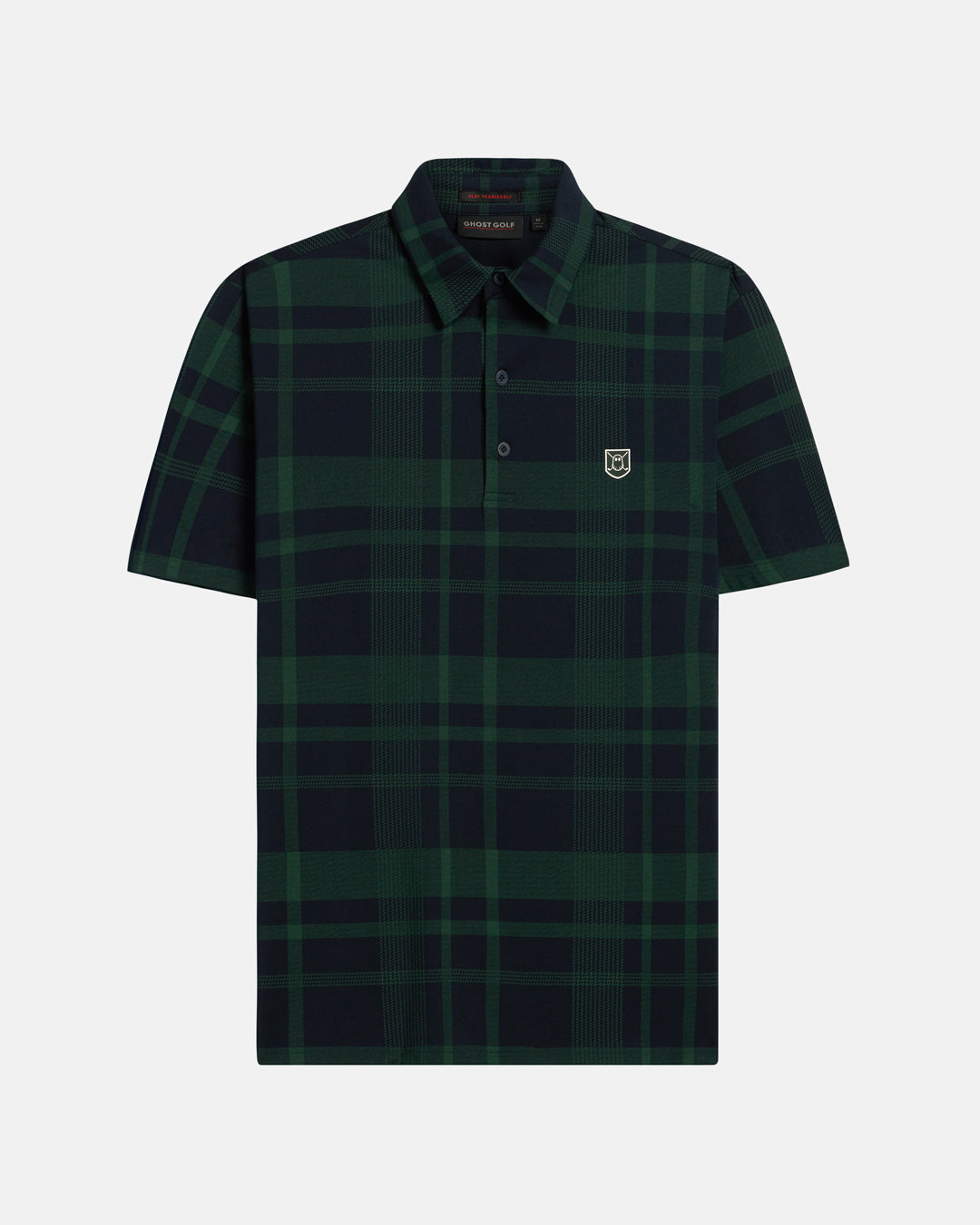 Front View Product Photo of Bogey Green Spectator Plaid Polo #color_bogey-green