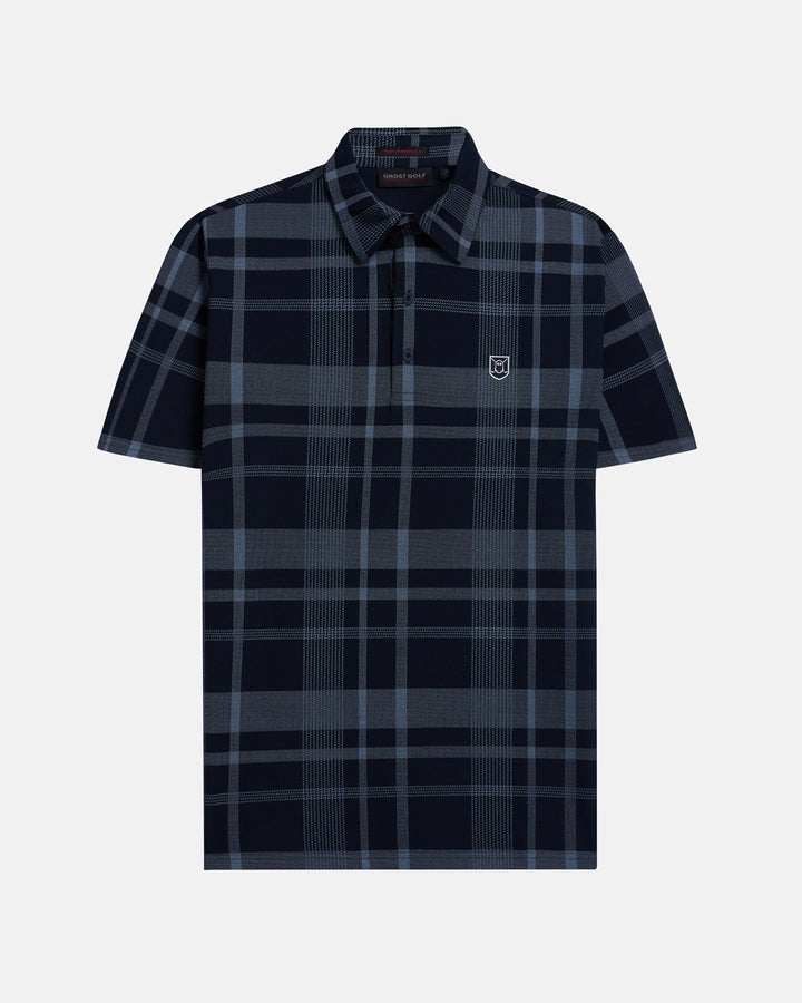 Front View Product Photo of Navy Spectator Plaid Polo #color_navy