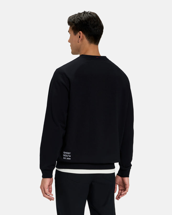 Back View of Black Spectator Raglan Sweatshirt on Asian Male Model #color_black