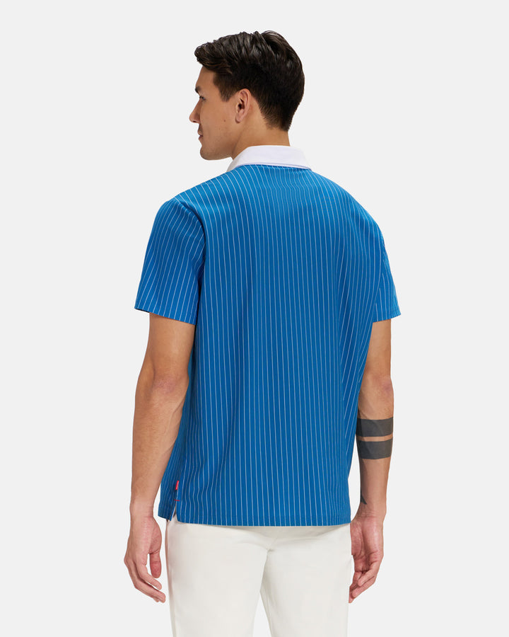 Back View of Royal Blue Spectator Stripe Polo on Asian Male Model #color_royal-blue