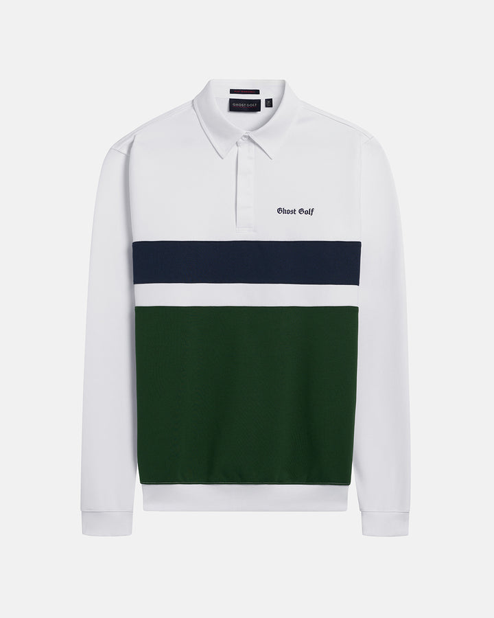 Front View Product Photo of White Spectator Sweatshirt Polo with Ghost Golf #color_white