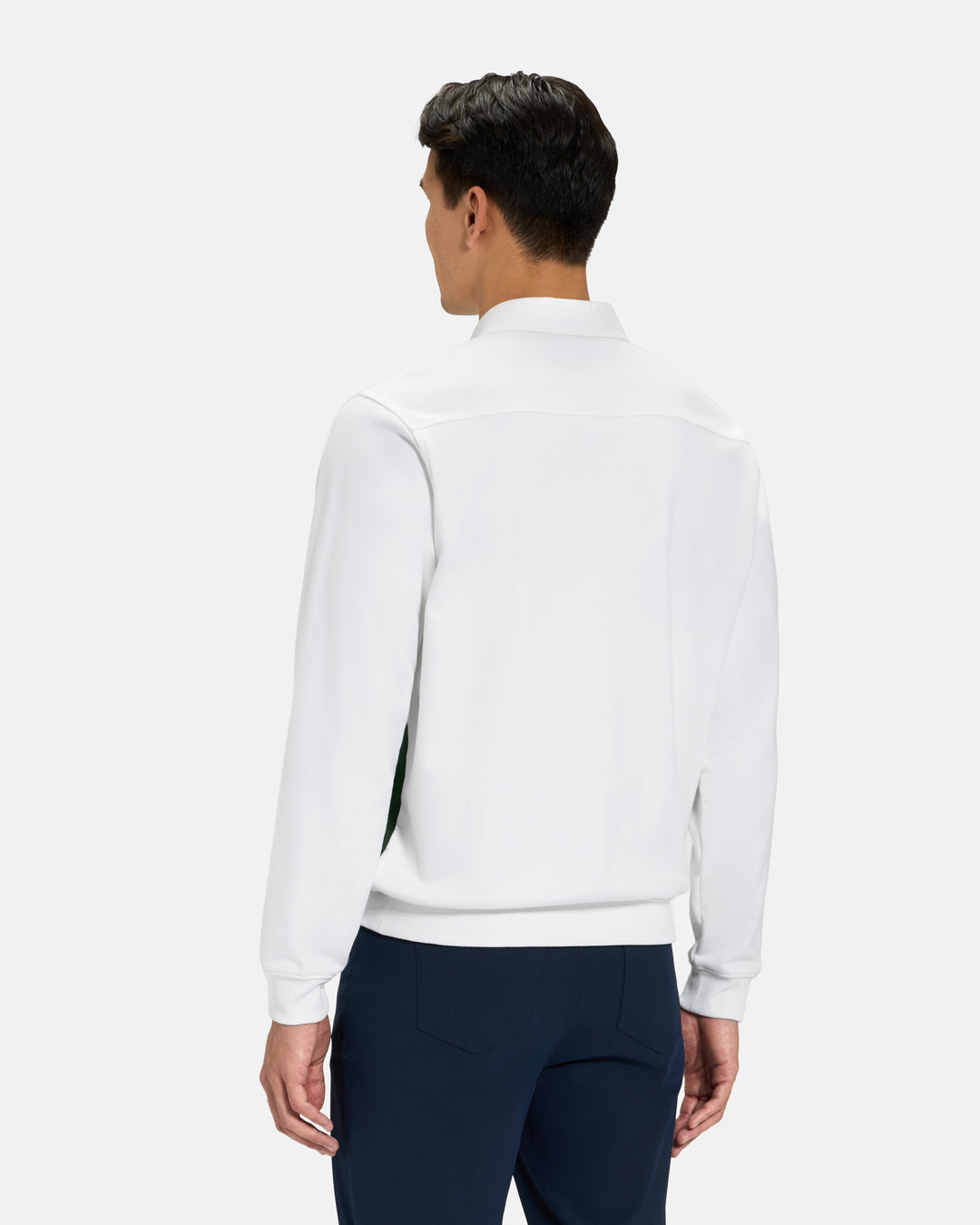 Back View of Navy Spectator Sweatshirt Polo on Asian Male Model #color_white