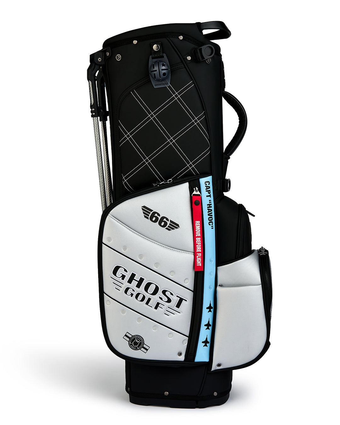 Left Side View of Striker Anyday Bag with Ghost Golf Branding