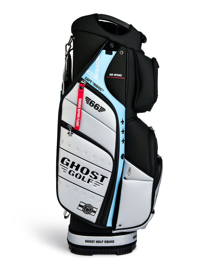 Side Product Shot of Striker Gt-14 Cart Bag with ghost golf branding