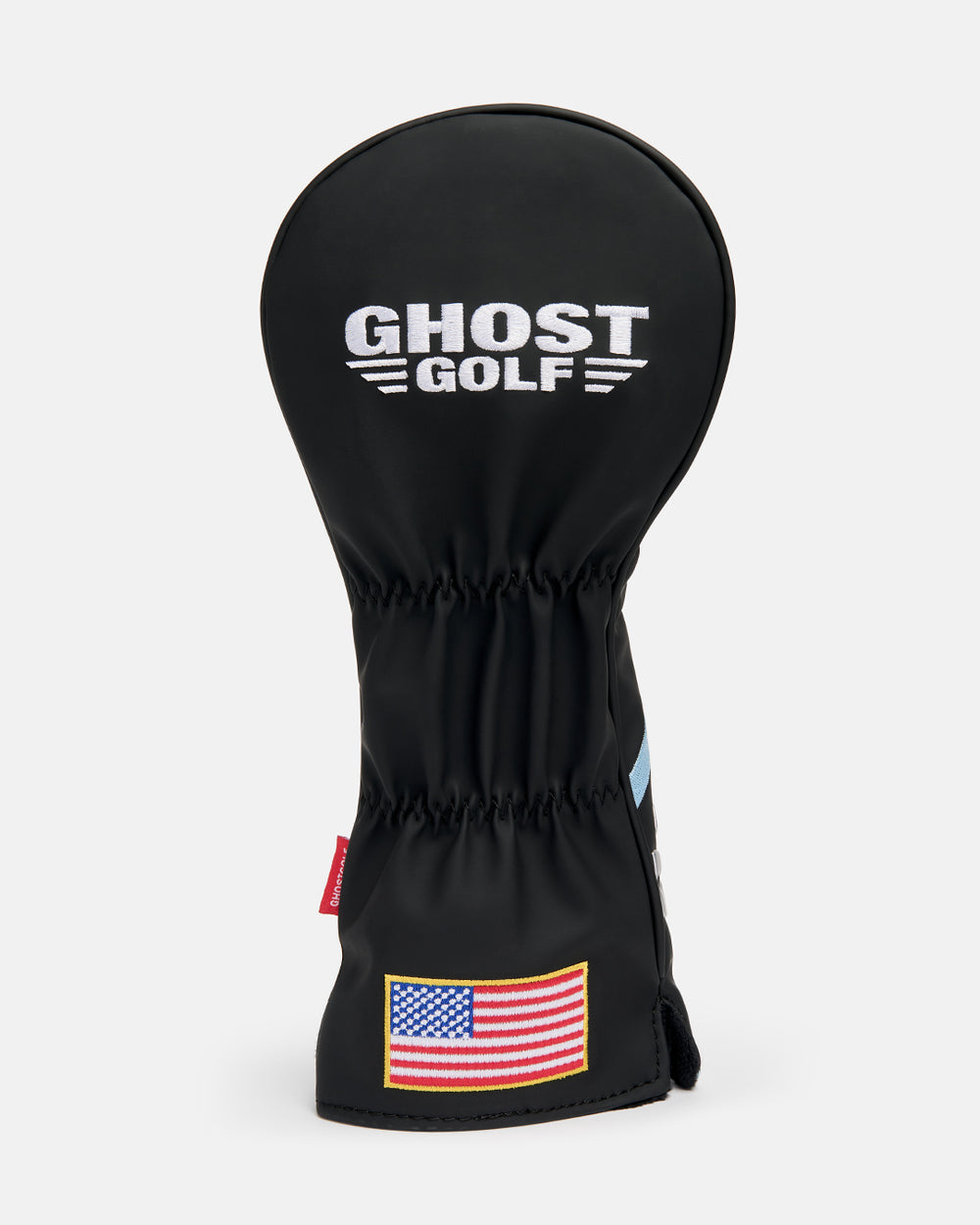 Back Product Shot of Striker Tertiary 3 Wood Head Cover Showcasing Embroidered Ghost golf Logo and USA Flag #size_driver