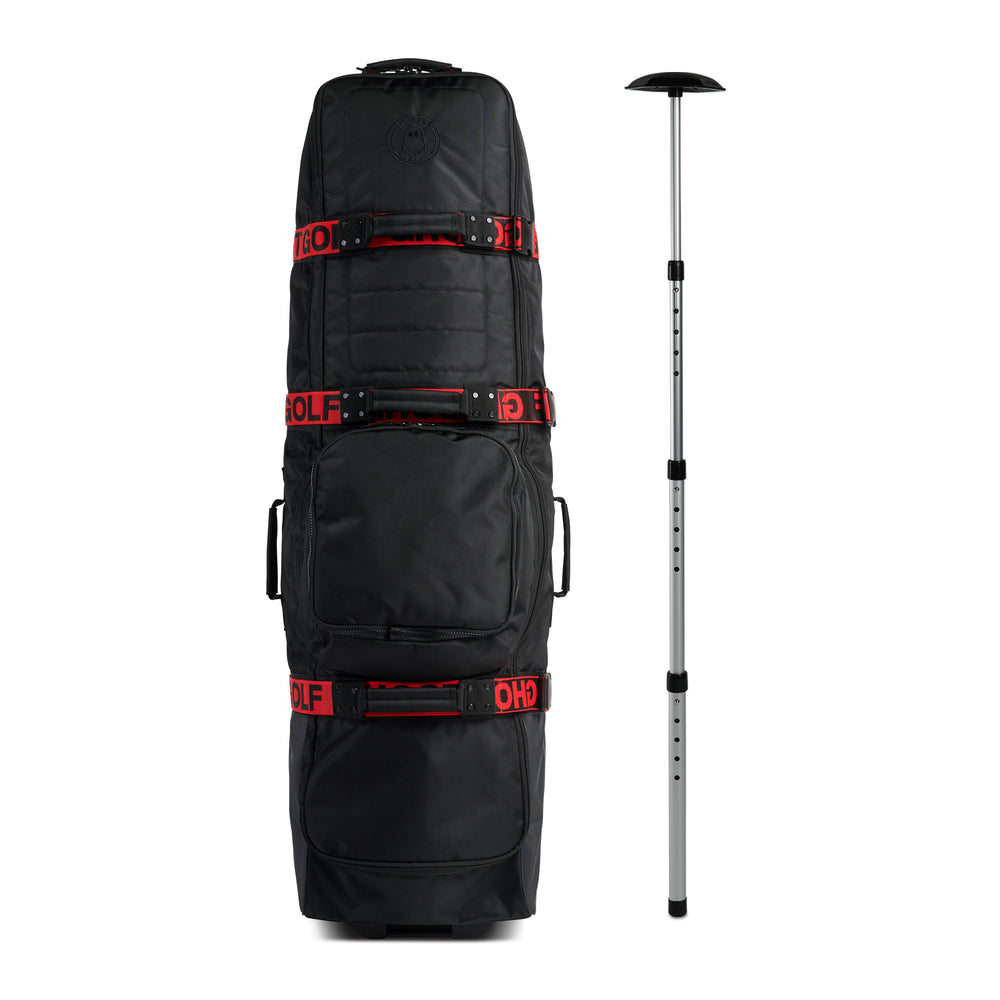 Golf Travel Bag. Black with Red Nylon Stripe Webbing. And Glub Defender.