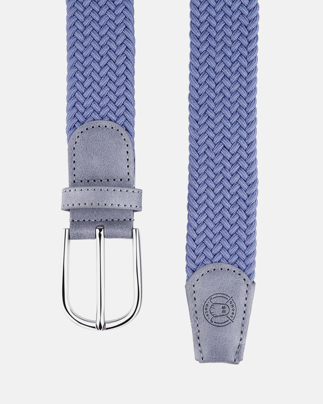 Ghost Golf Ash Blue Belt with Rounded Steel Buckle and Grey Leather Tail