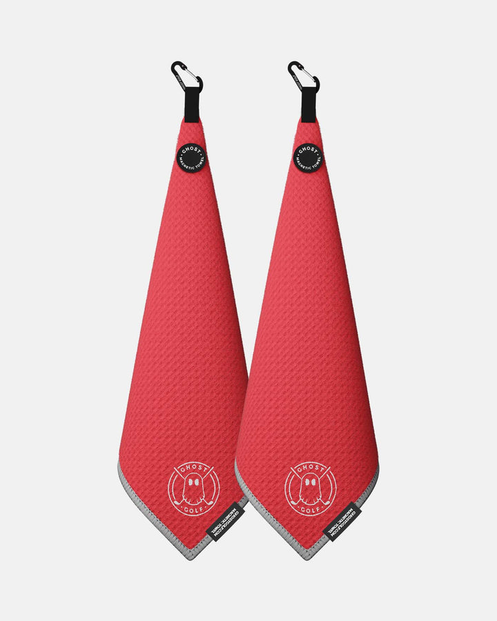 2 Greenside towels with Magnet Patch and Carabiner. Color Red