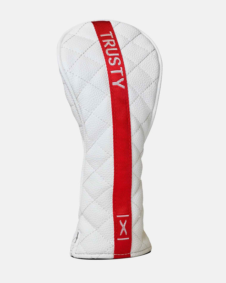 Ghost Golf White Leather Head Cover 5 Wood with Red Stripe TRUSTY